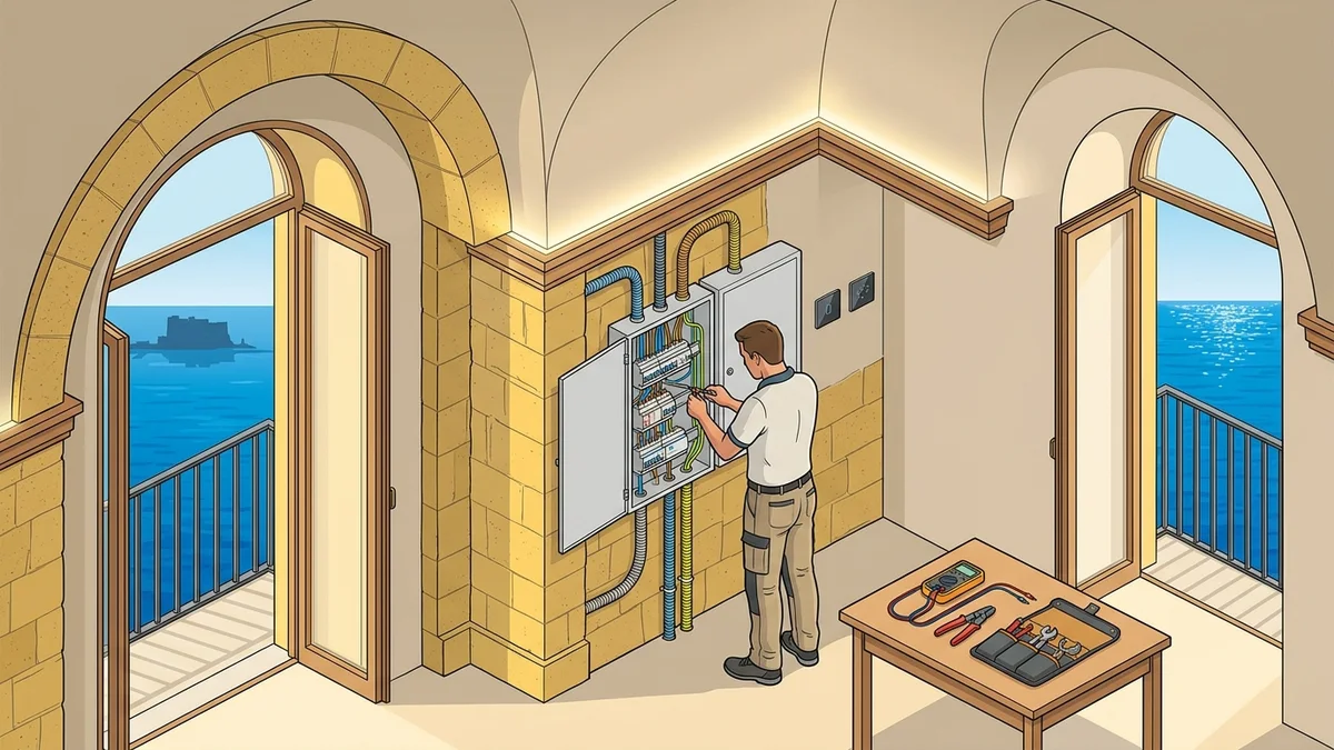 Spaccato architettonico impianti elettrici moderni centralino e domotica a Napoli