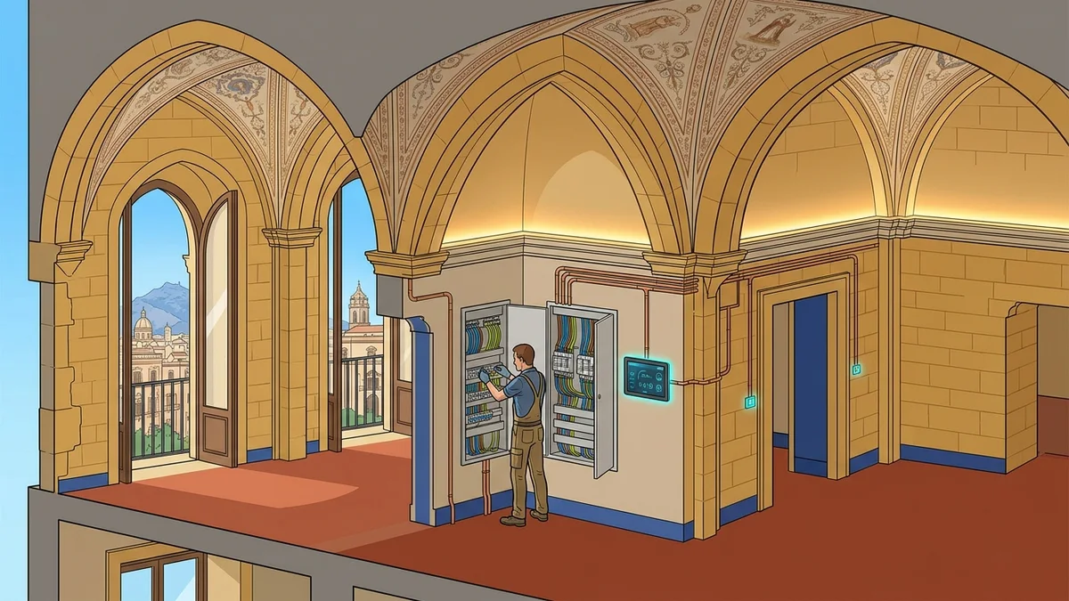 Spaccato architettonico impianti elettrici moderni centralino e domotica a Palermo