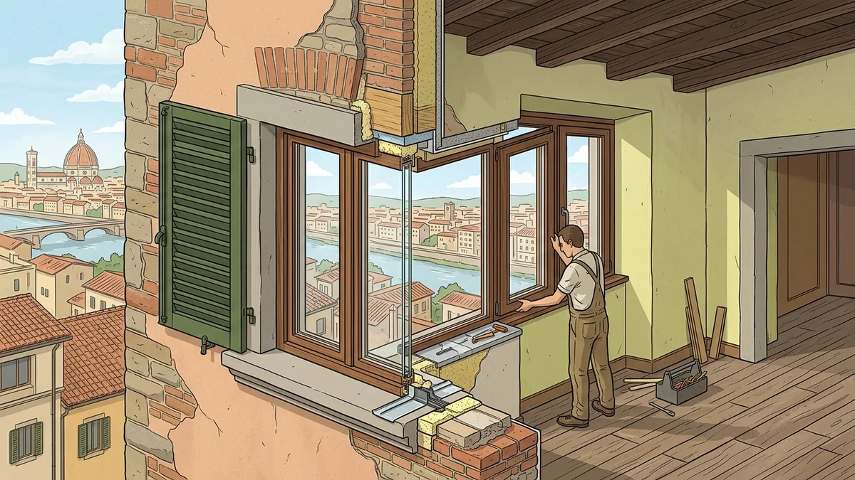 Spaccato architettonico infissi centinati e isolamento acustico serramenti a Firenze