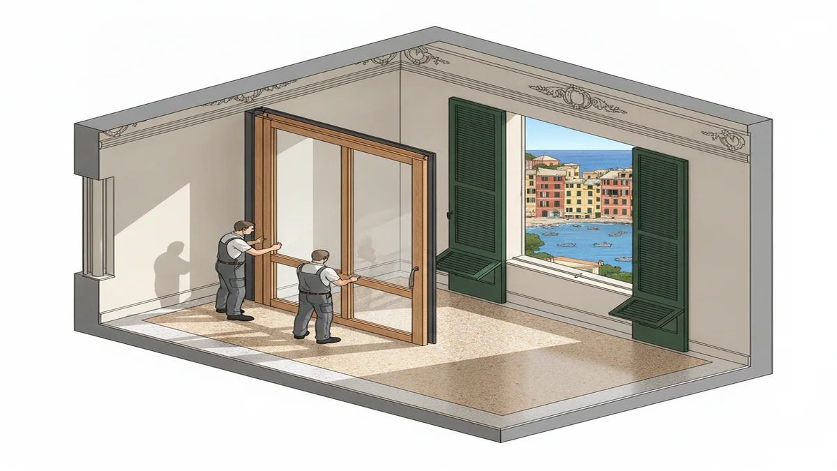 Spaccato architettonico infissi centinati e isolamento acustico serramenti a Genova