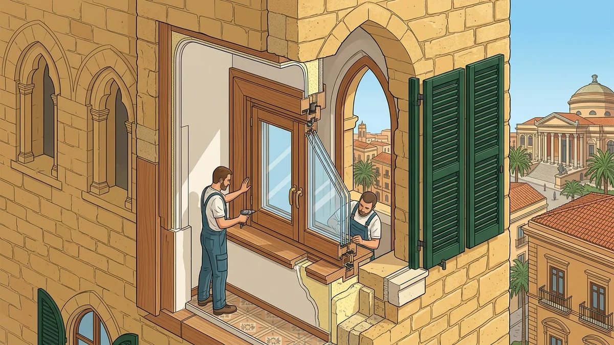 Spaccato architettonico infissi centinati e isolamento acustico serramenti a Palermo