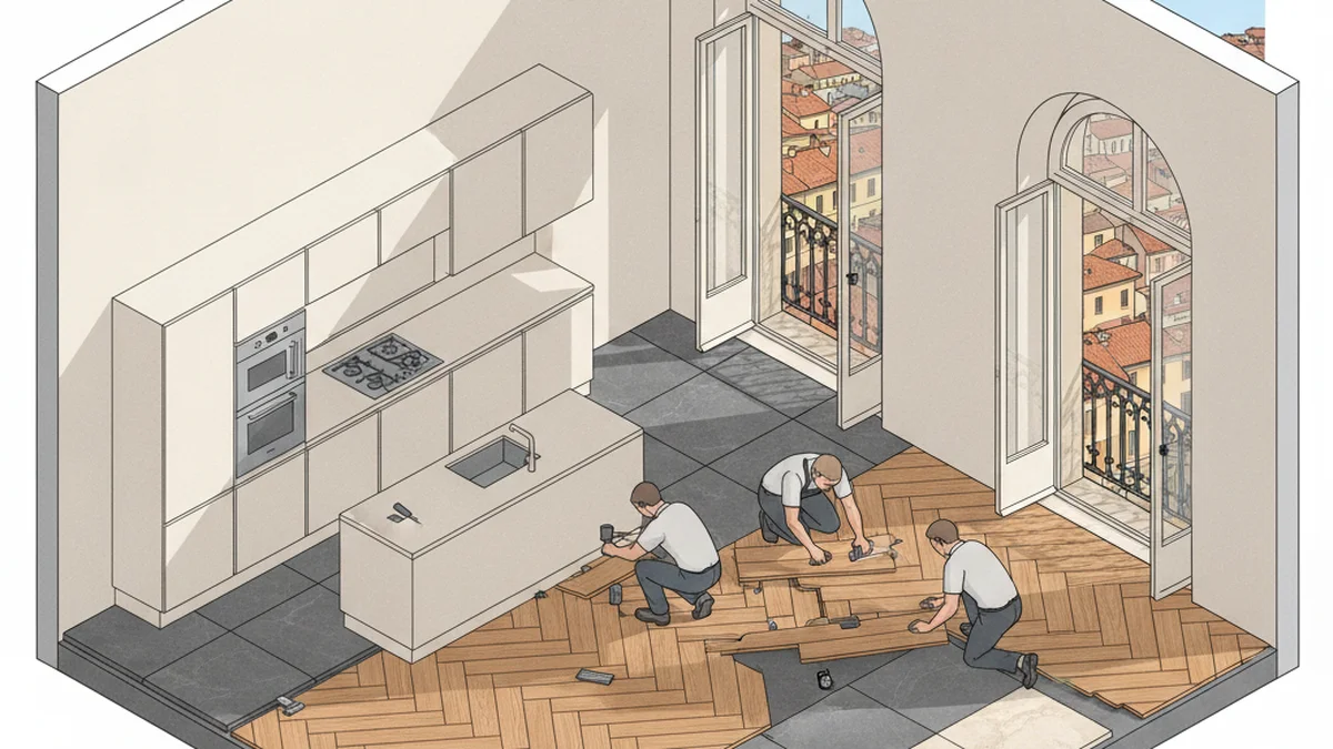Spaccato architettonico posa pavimenti e restauro parquet d'epoca a Torino